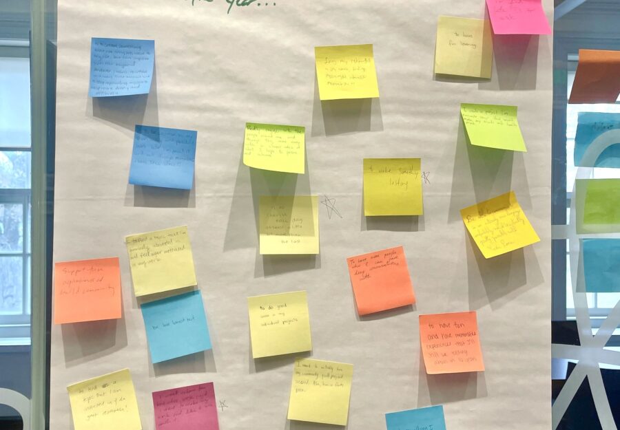 brightly colored post-it notes stuck on a white posterboard