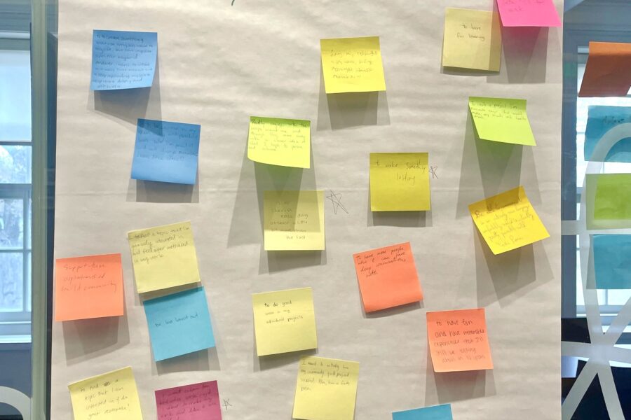 brightly colored post-it notes stuck on a white posterboard